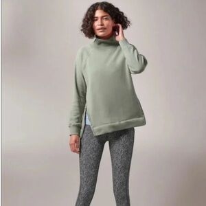 Athleta Cozy Karma Side Zip Funnel Neck Pullover Sage Green Sweater Small